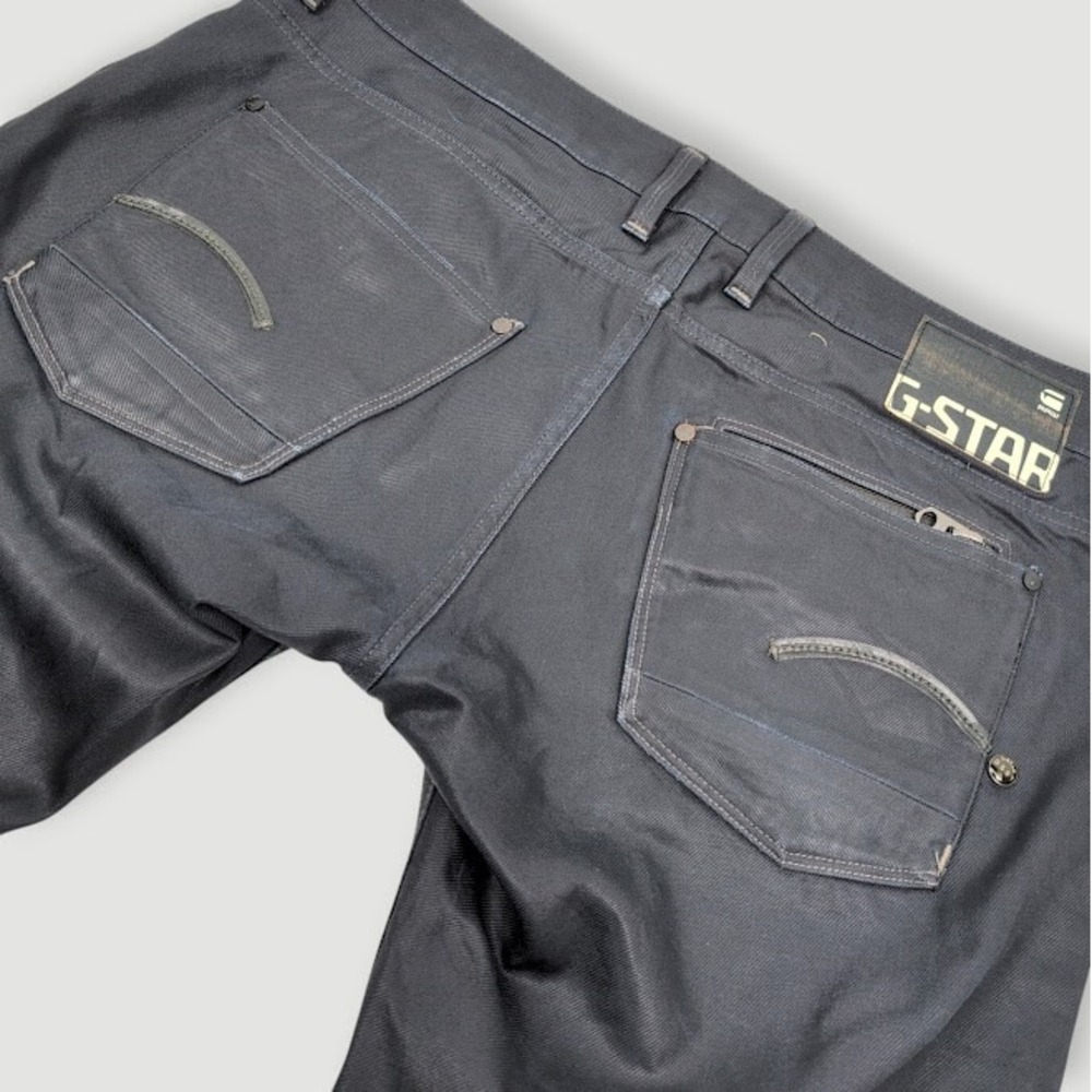 G-Star Raw 5204 Attacc Low Straight Waxed Jeans Mens 38x32 Black Button Fly
